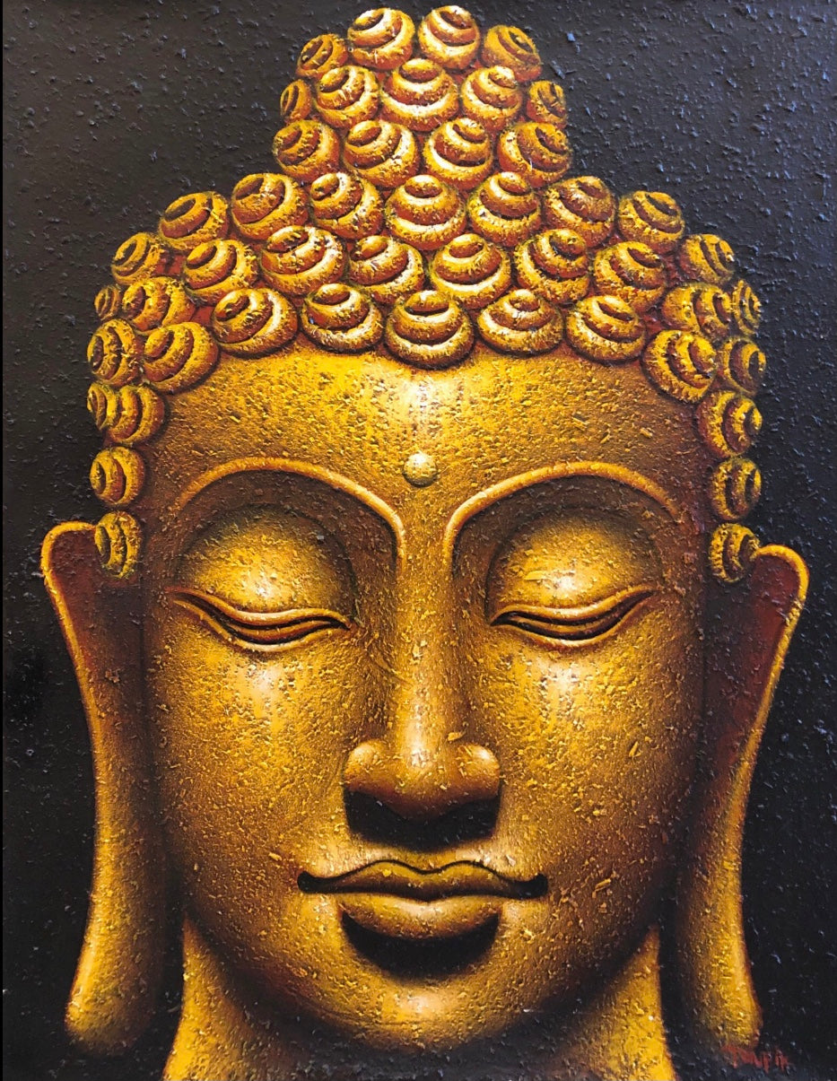 Quadro con volto di Buddha dorato